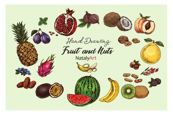 Painted Fruit and Nuts Clip Art: Graphics for Creative Freebies